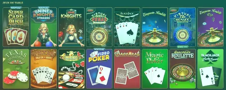Jeux de table : roulette, blackjack et baccarat